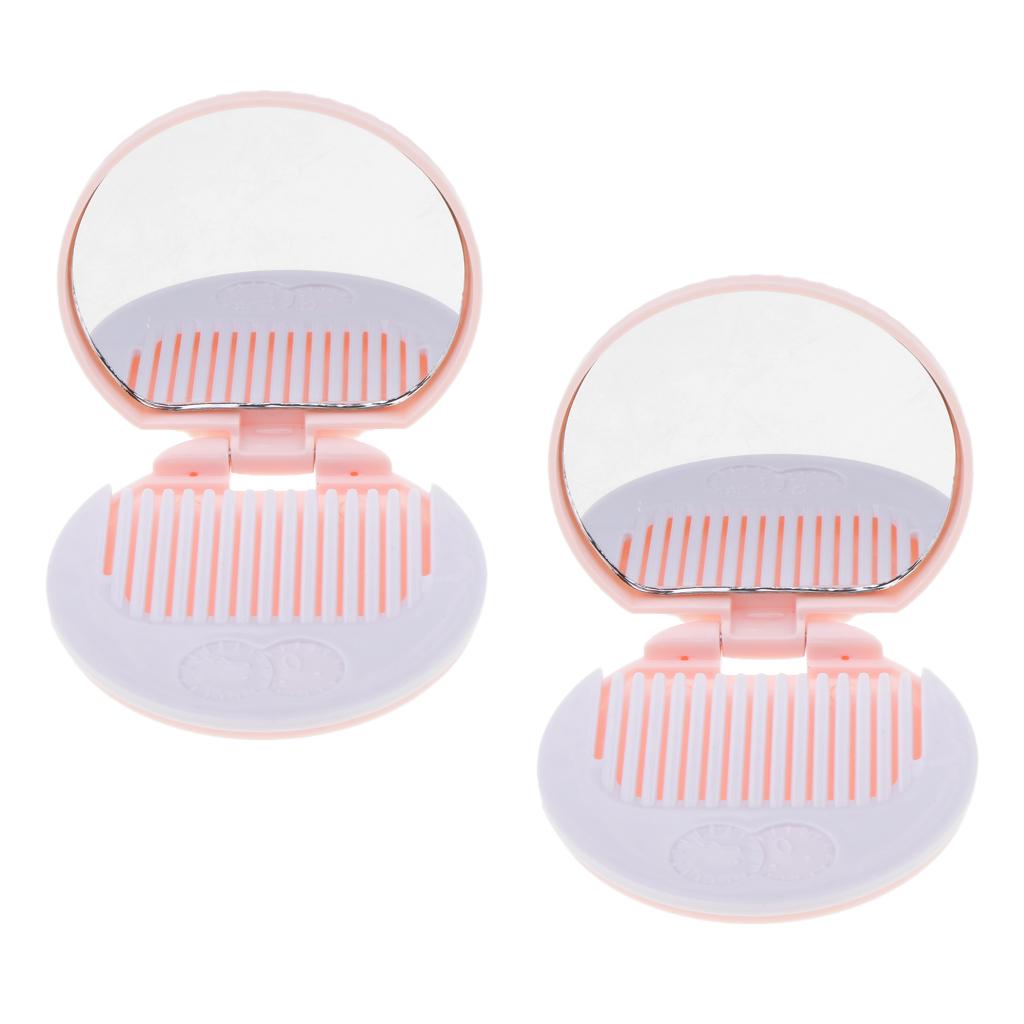 2 Round Biscuit Portable Mini Compact Lighted Makeup Mirror Cosmetic Folding