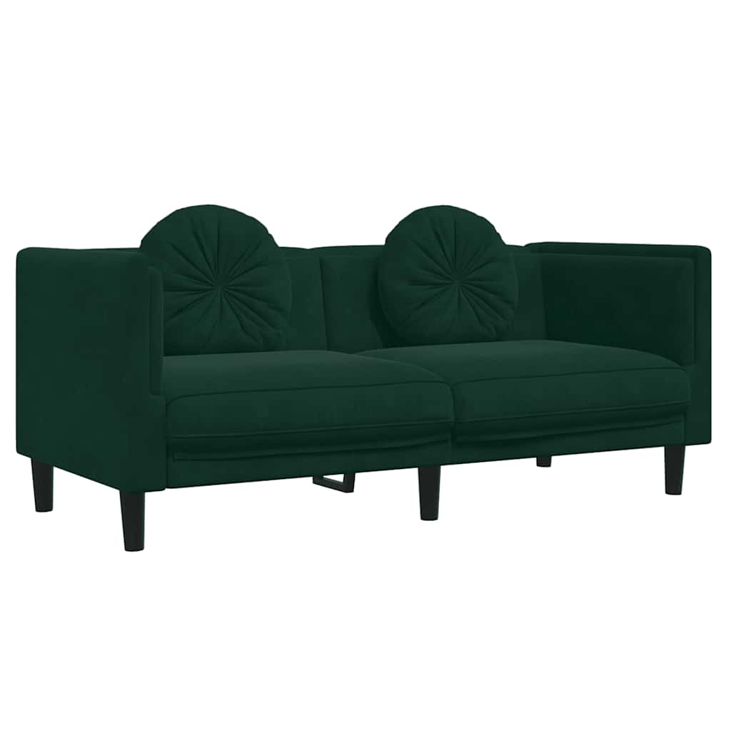 3 Piece Sofa Set with Cushions Dark Green Velvet