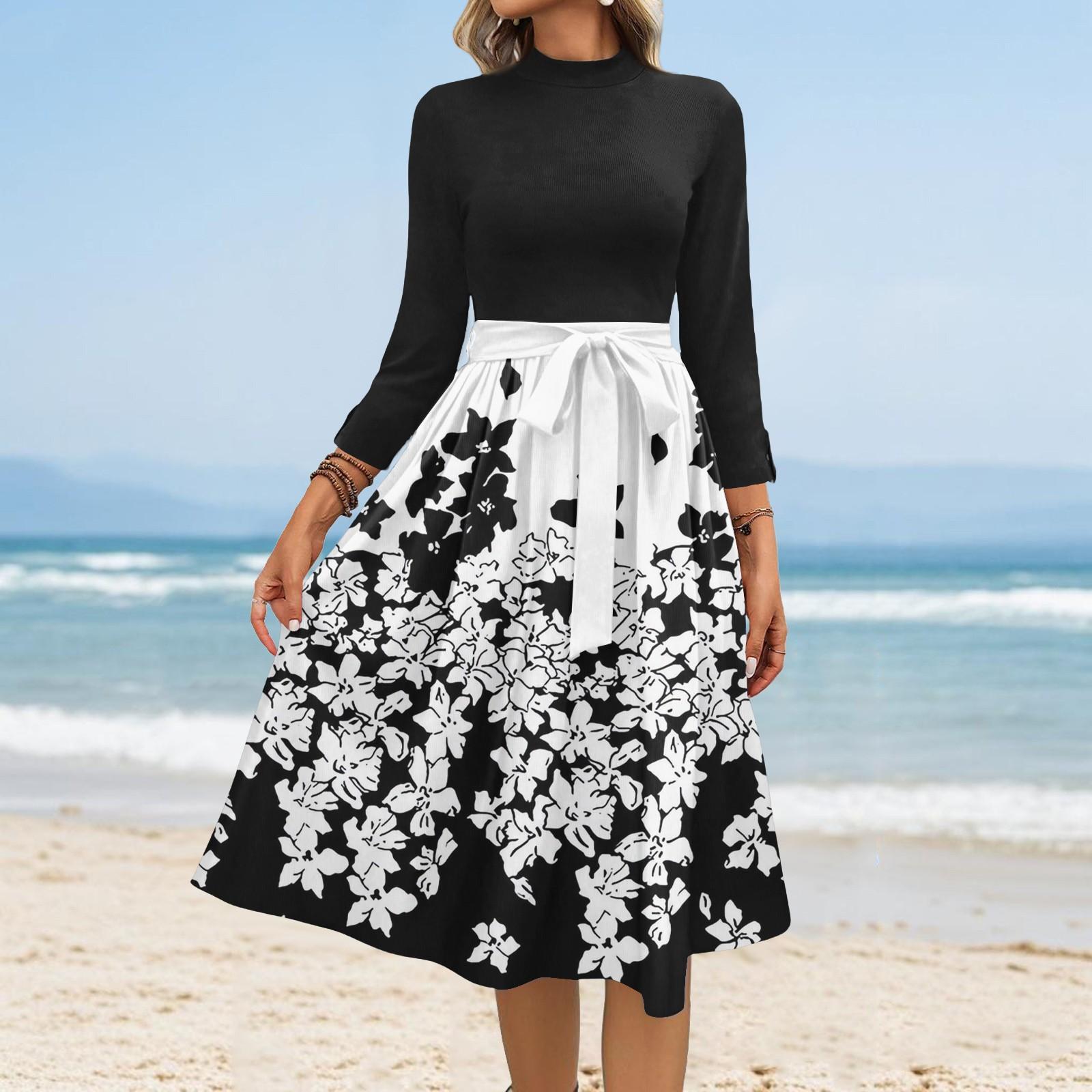 

Женские модные повседневные платья с рукавом семь восьмых, круглым вырезом, цветочным узором, темпераментные M белый