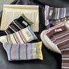 Color-blocking Striped Mid-calf Socks, Autumn Trend, Letter-label, Double-seam, Rolled-up, Pile Socks, Boneless