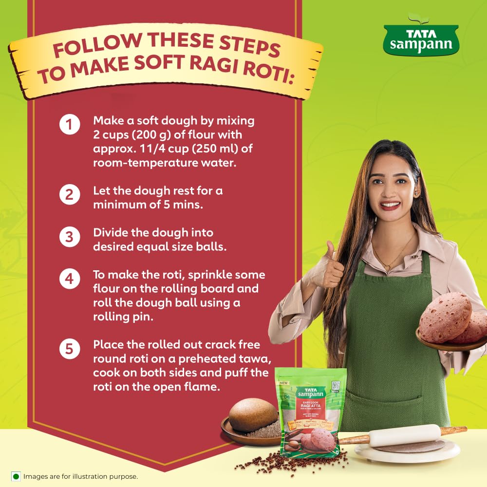 Tata Sampann Easy Cook Ragi Atta 500g Millet Flour Rich In Fibre & Calcium For Soft Crack-Free Rotis And Easy Kneading
