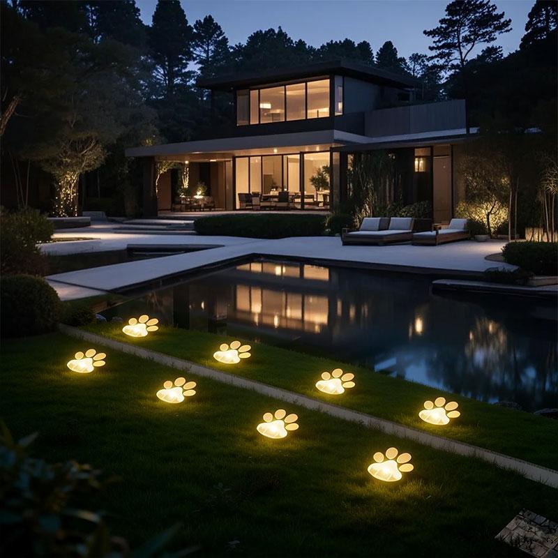 4Pcs Solar Paw Print Pathway Lights - Dog Claw Shaped In-Ground LED Lights for Lawn, Garden, Yard & Courtyard Decoration, Warm W