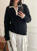 Longmei Women's Wool Sweater: Loose, Contrasting Trim, Korean Style, for Autumn/Winter 2026.