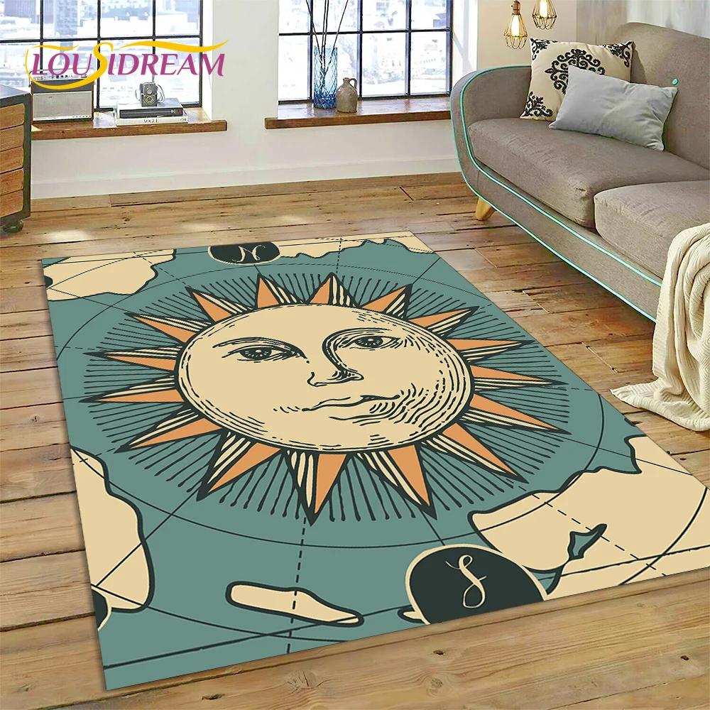 3D Mysterious Tarot Sun Moon Mandala Magic Cartoon Rug Carpet for Living Room Bedroom Home Decor,Non-slip Decoration for Doormat