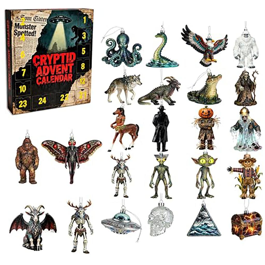 Cryptid Advent Calendars,2025 Unknown Mystery Advent Calendars,2D Acrylic Mythical Creature Pendant for Wall Window Tree Mantel Door