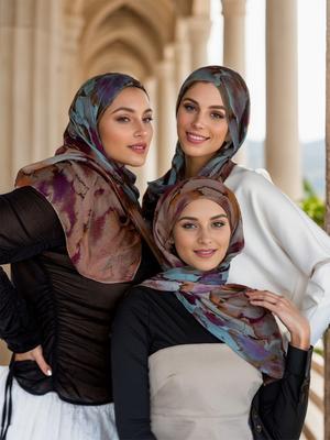 New Arrival Watercolor Digital Print Chiffon Hijab Scarf Woman Muslim Hijab Shawls Lady Colorful Blue Ethnic Islamic Turban