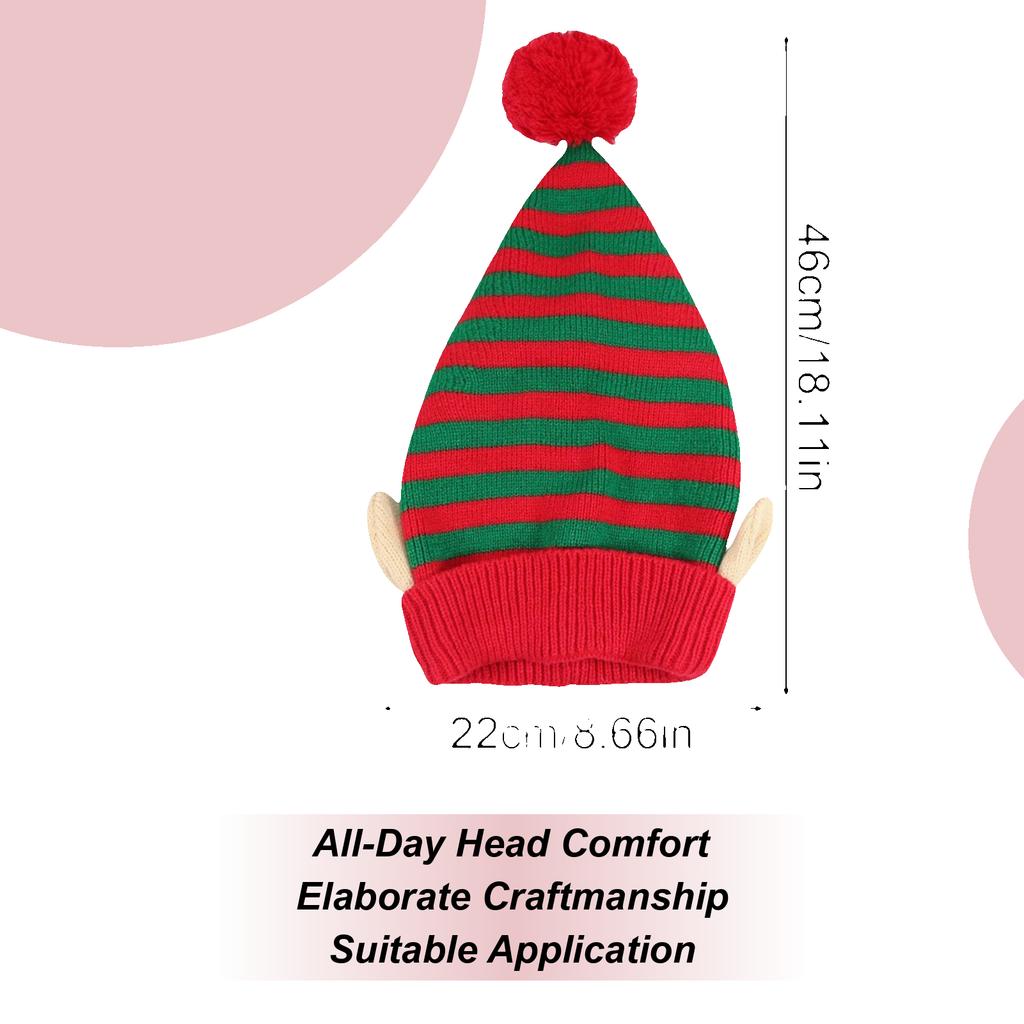 Santa Hat With Ears Striped Christmas Dwarf Hat For Adults Kids Family Holiday Party Cosplay Festival Celebration Christmas Gift