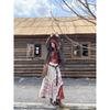 Vacation Style Suit Retro PU Leather Jacket Plaid Sling Dress Women's Autumn Lace Skirt Three-Piece Set