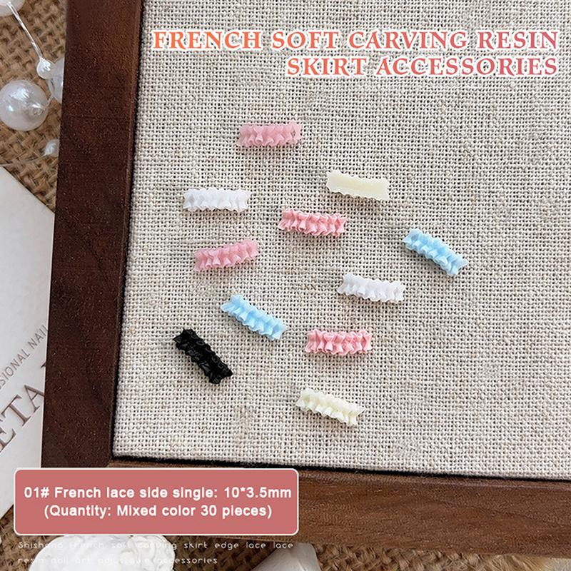 

30Pcs Mixed Colors Soft 3D Resin French Nail Art Lace Trim Skirt Hem Charms Accessories For Manicure Nails Decoration Supplies