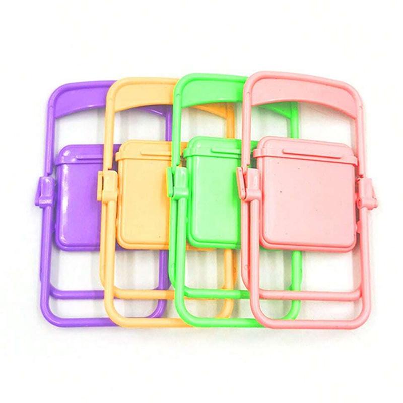 4pcs Mini Folding Chair Plastic Mobile Phone Holder Macaron Color Desktop Decoration Cute Portable Bench Mini Toys Support TMZ