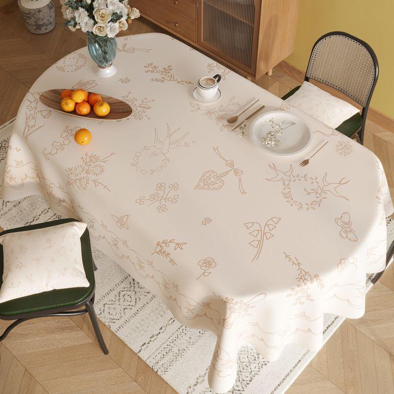 Oval Dining Table Tablecloth Waterproof, Oil-Proof And Anti-Scalding Leave-In Tablecloth Pvc Cartoon Cream Coffee Table Cloth Oval Tablecloth