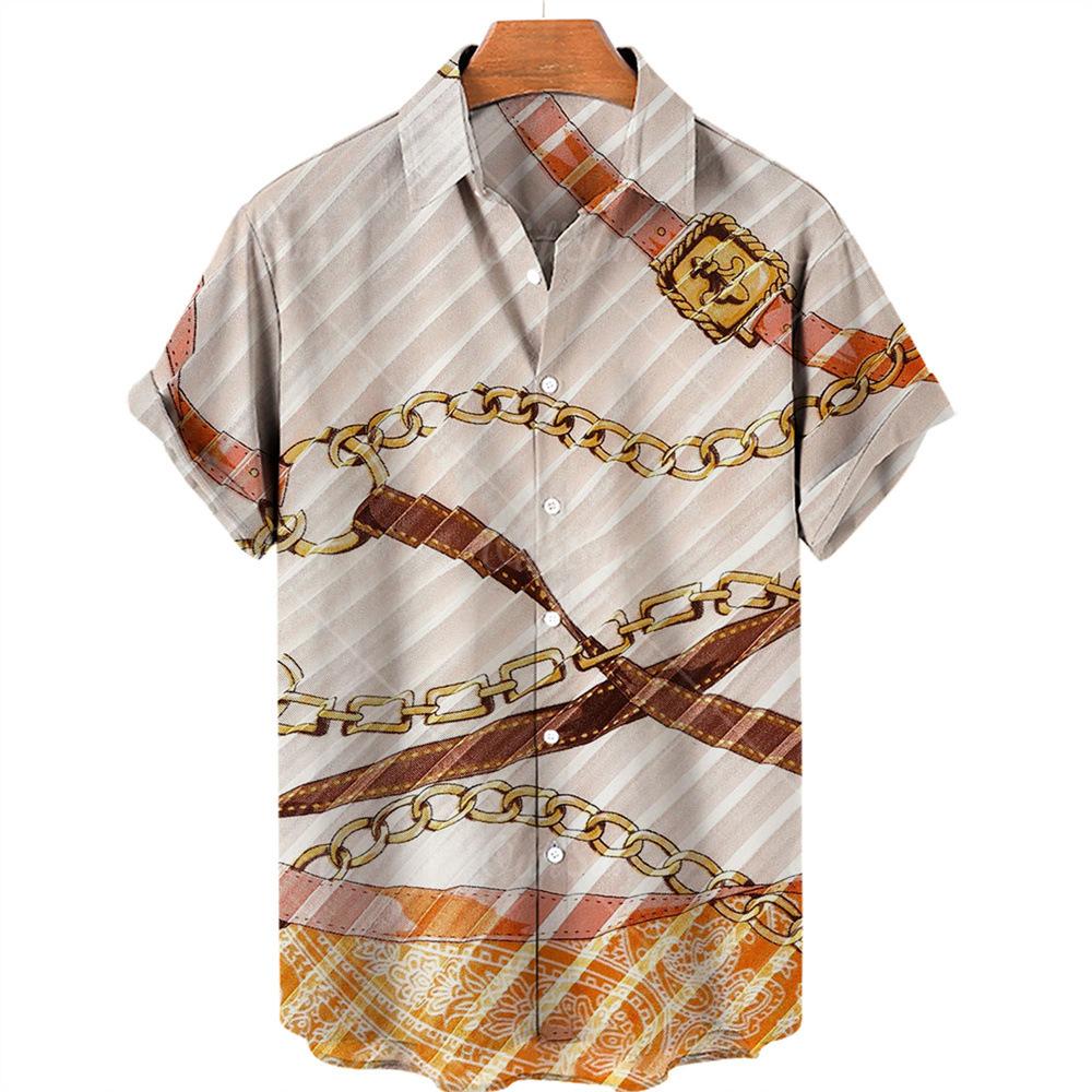 1116 New Hawaiian Shirt 1D Digital Heat Transfer Short Sleeve Shirt Men's Beach Big Gold Chain Men's Shirt
