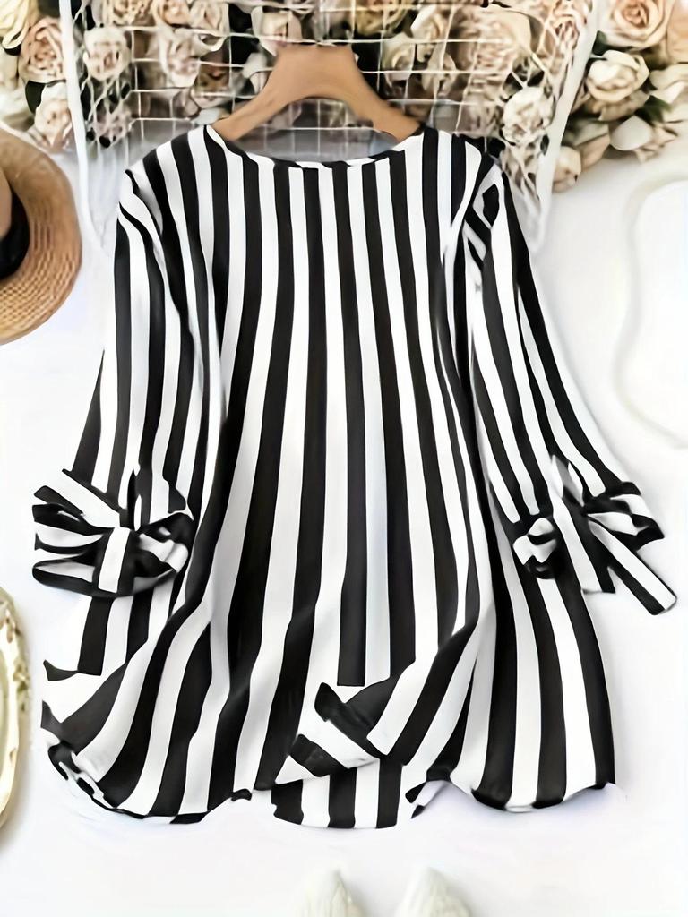 2025 European Striped Three-Quarter Sleeve Casual Shirt for Autumn/Summer