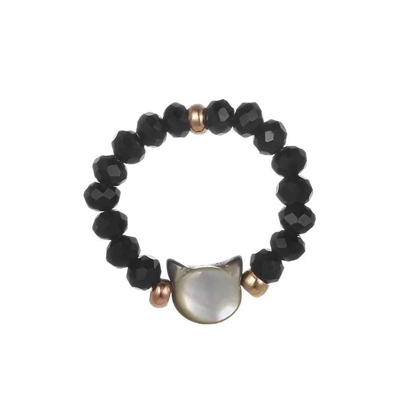 

New Natural Moonstone Obsidian Rings Beads Minimalist Ring Handmade Cute Black White Cat Ring Women Party Accessories Jewelry