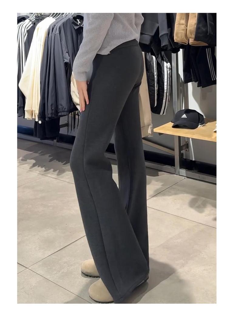 Charcoal Gray Women's High Waist Slimming Flared Sweatpants - Petite Autumn/Winter Bell Bottoms