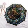 Dinosaur Glass Art Pattern Umbrella, Portable and Foldable Design, 8 Ribs, a Casual Accessory for Halloween, Christmas, and Birthday Gifts.