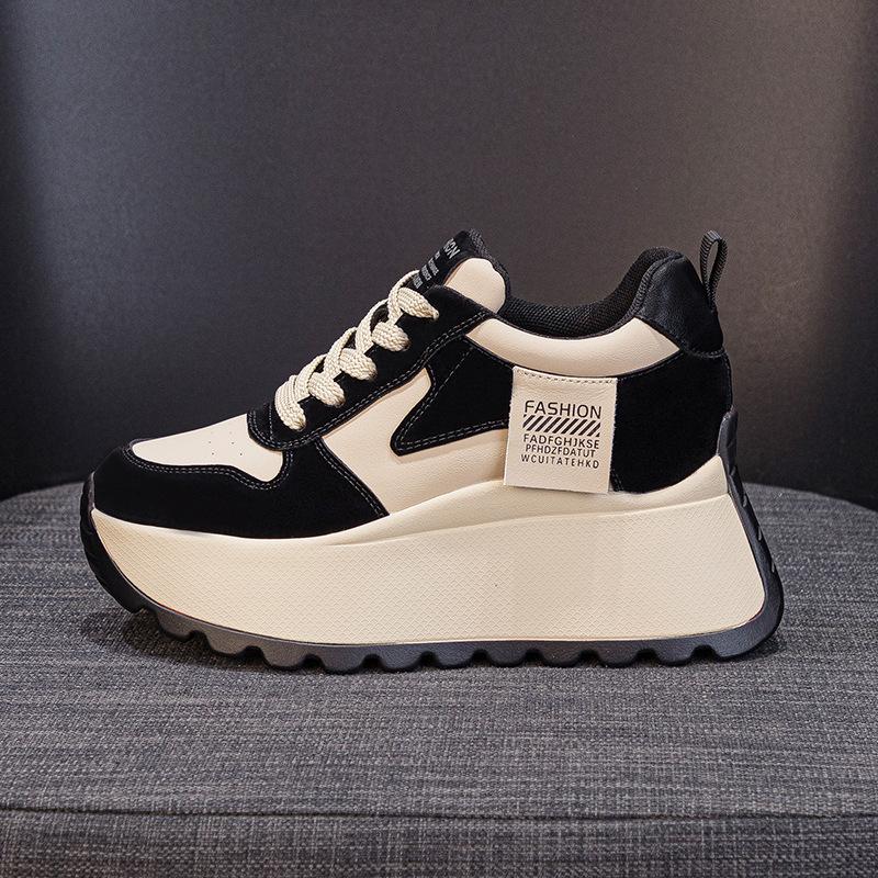 2025 Spring New Thick-soled Inner Height Increase of 8cm Color Matching Fashion Versatile Small Casual Board Shoes Sports Shoes Women