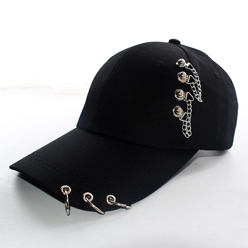 

Punk Chain Ring Baseball Cap, Y2K Streetwear Adjustable Sun Hat for Men Women L чёрный
