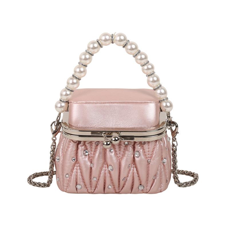 Bag women's bag 2025 autumn new Korean version fashion pleated shoulder bag pearl portable mini square bag