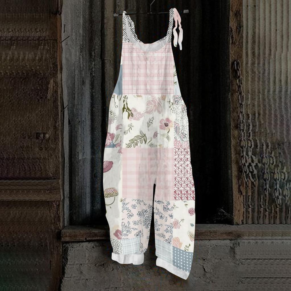 Women's Jumpsuit Print Casual Loose Vintage Shoulder Strap Cotton Linen