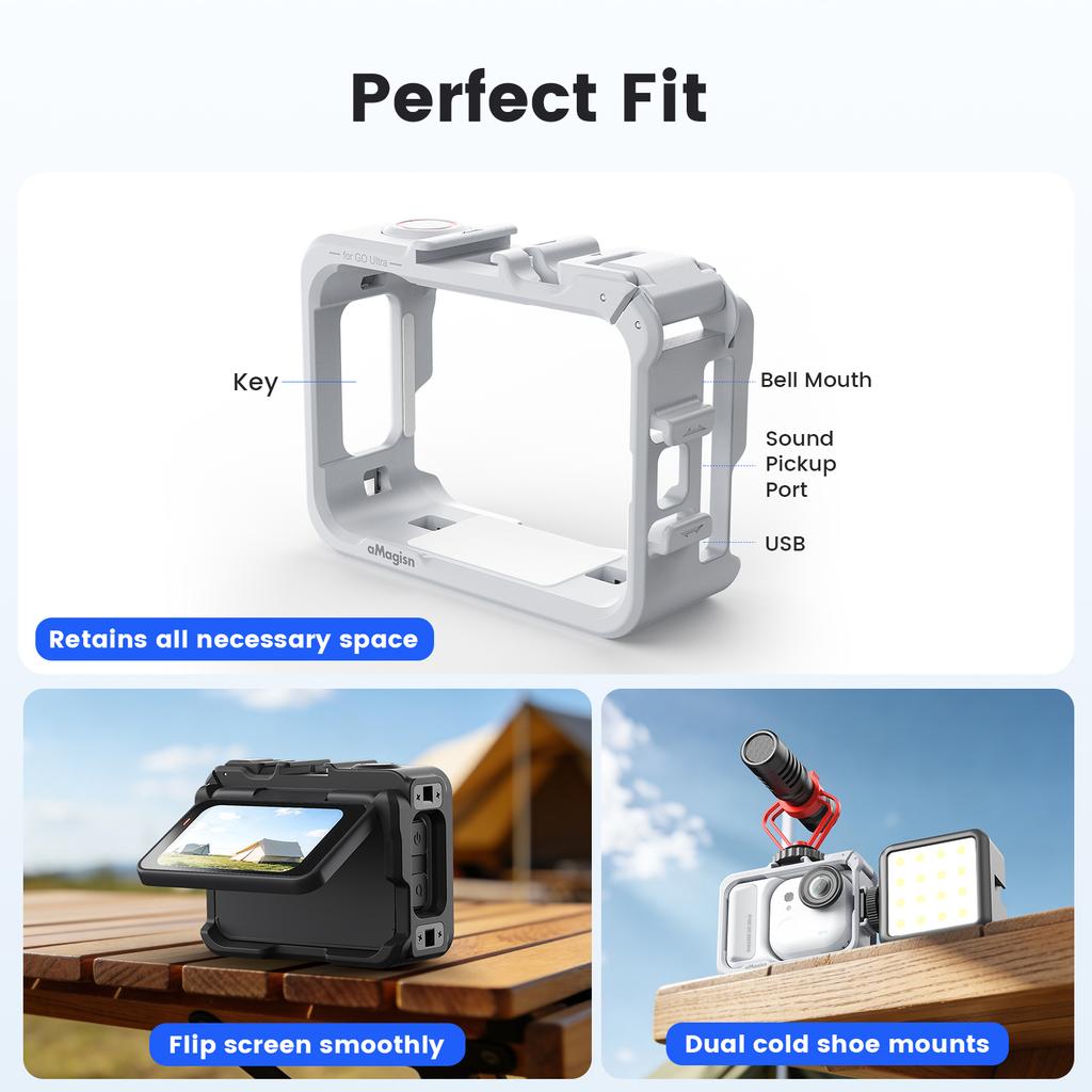 Plastic Protective Frame Cage for Insta360 GO Ultra Accessories Cage w Cold Shoe Multifunction Expansion Mounts For Go Ultra