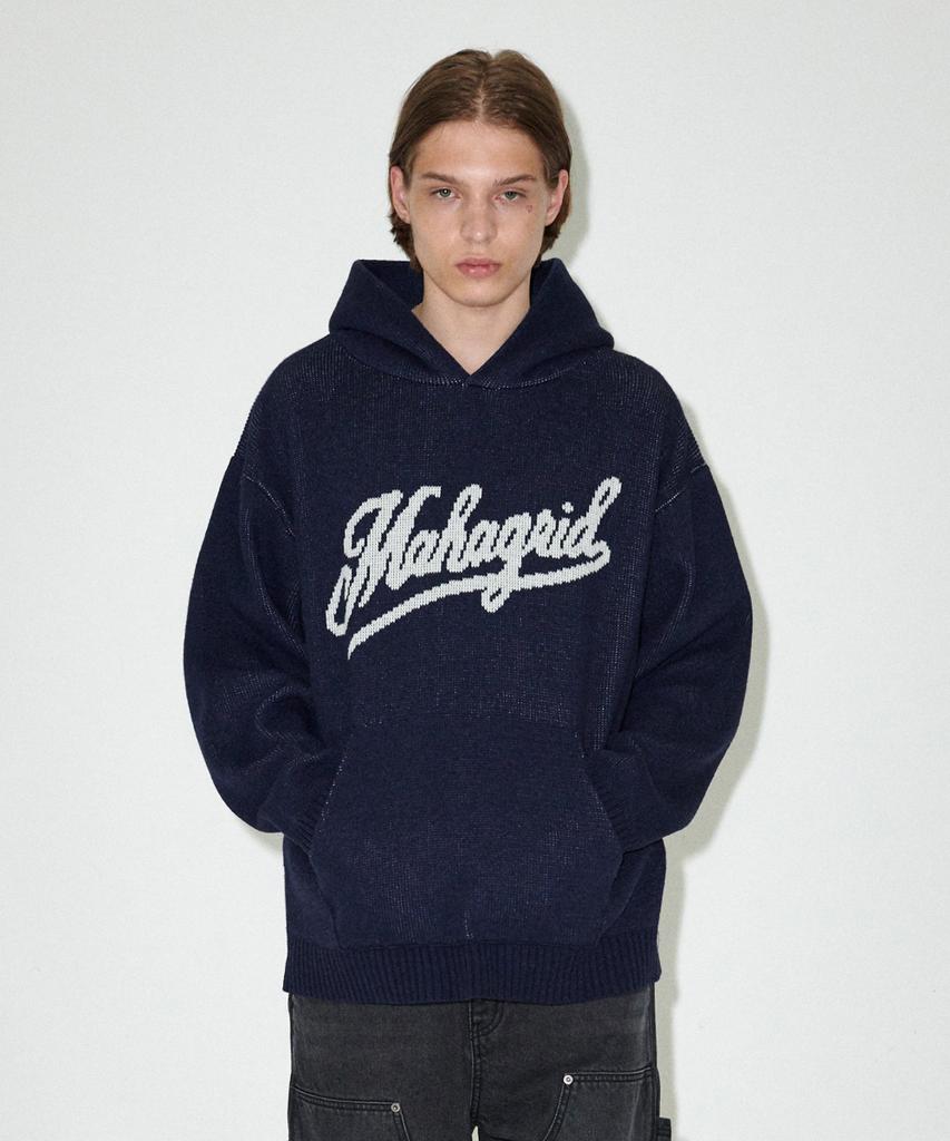 MAHAGRID Script Logo Knit Hoodie Navy(Mg2Efmk640A)