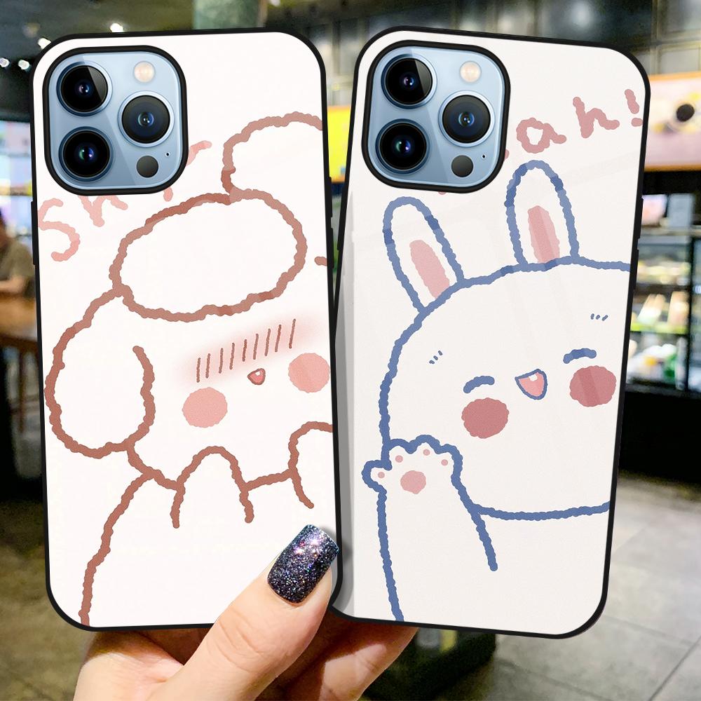 Cartoon Cute Bear Phone Case For Iphone 14 13 11 12 Pro Max Mini Xs Xr X 7 8 6s Plus Se 2022 Tempered Glass Protection Shell
