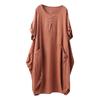Women's Fat MM Linen Plus Size Lantern Skirt Round Neck Waist Dress