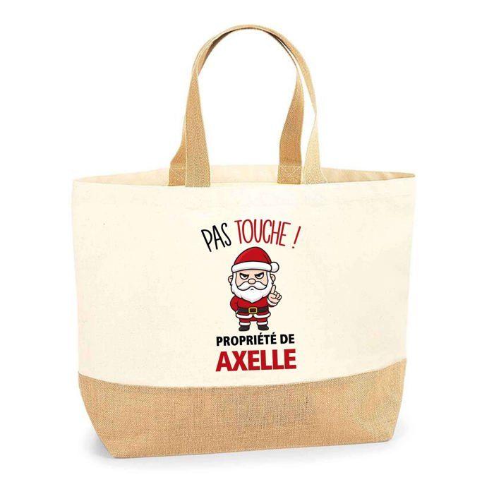 Cabas en jute (tote bag) - PLANETEE - Axelle Pas Touche Père Noël - jute naturel - motif Père Noël - fabriqué en France