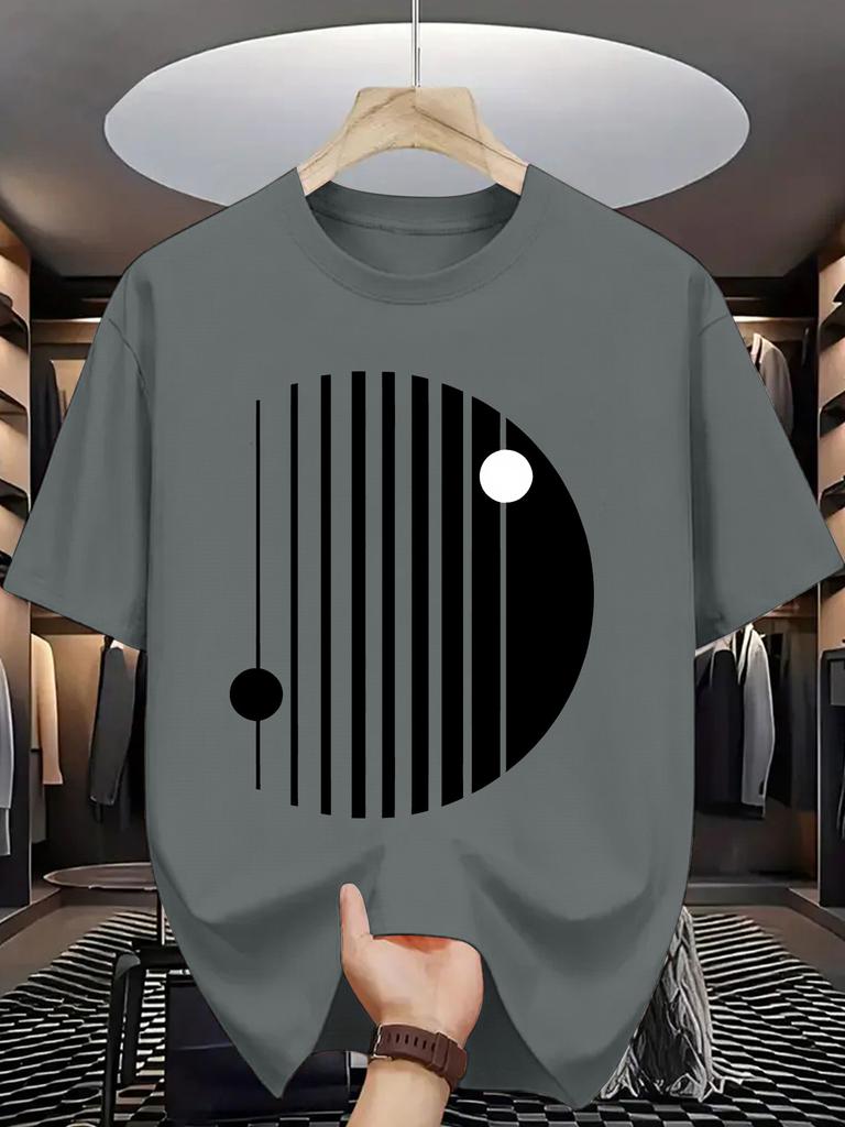 Unisex Crew Neck Tee Minimal Geometric Circle Stripe Art Print Soft Cotton Loose Short Sleeve Summer Casual Male Streetwear Tops