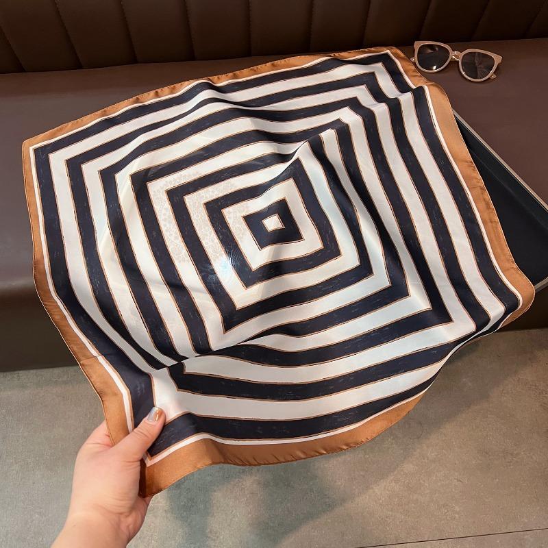 Korean Style Green Geometric Stripe Silk Scarf Women Summer Sun Protection Shawl Multi Functional Headscarf