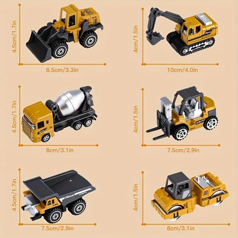 6pcs Alloy Engineering Vehicle Set, Die-Cast Metal Toy Trucks Loader, Tractor Excavator Toys, Perfect for Holidays and Christmas Gifts