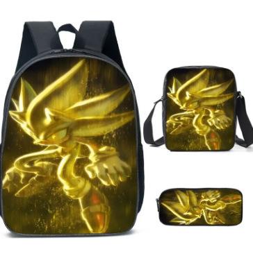 Cartoon Sonic Backpack, Primary And Secondary School Schoolbag, Messenger Bag, Pencil Case Three-Piece Set