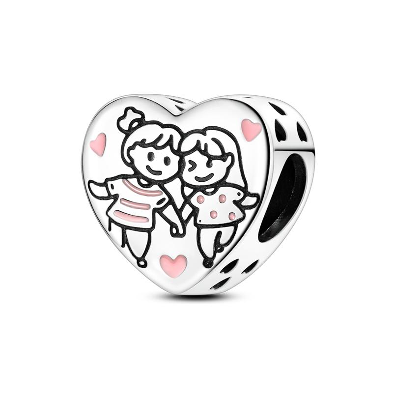 New In Copper Charms Sister Love Mother Family Heart Beads Fit Original Bracelet Diy For Woman Jewelry Gift