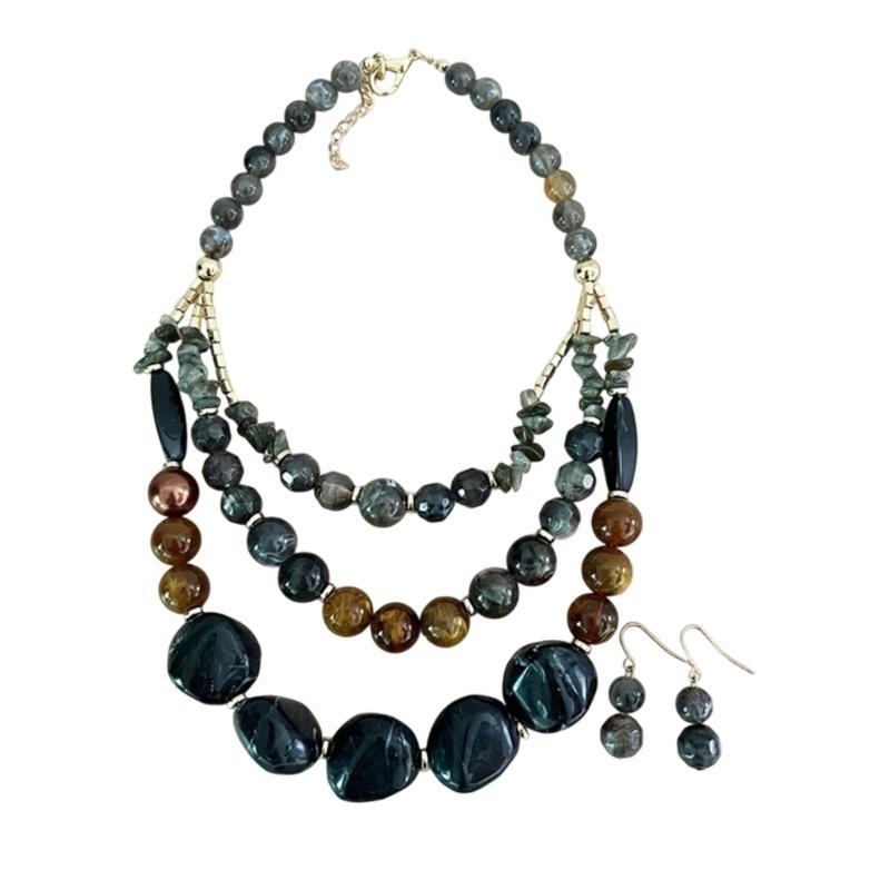 A52E Stylish Layering Clavicle Necklace Beaded Jewellery Earrings With Colorful Acrylic Beads For Casual Formal Occasion