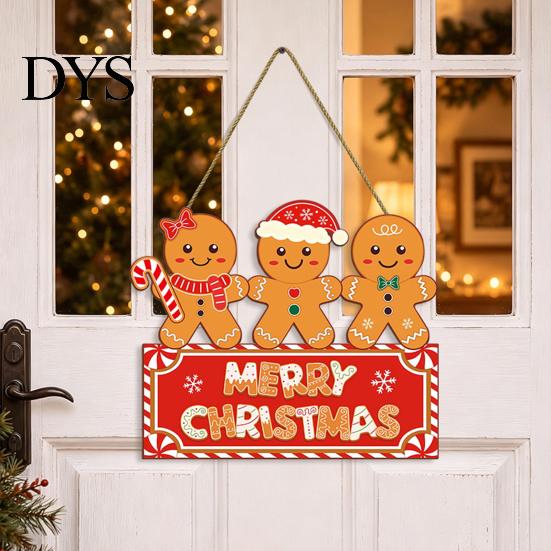 Gingerbread Man Door Decor Christmas Wooden Hanging Sign for Front Door, Merry Xmas Home Entrance Plaque with Lanyard, Holiday Wall Decoration