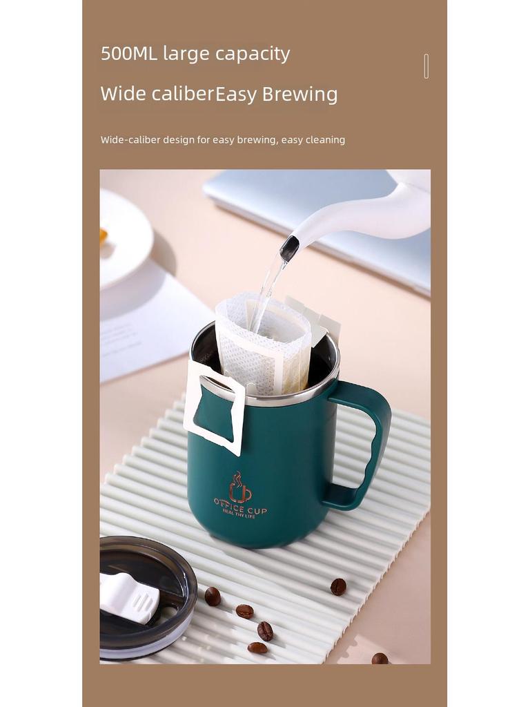 Stainless Steel Double-Layer Coffee Mug with Lid and Handle - Colorful and Portable Travel Mug