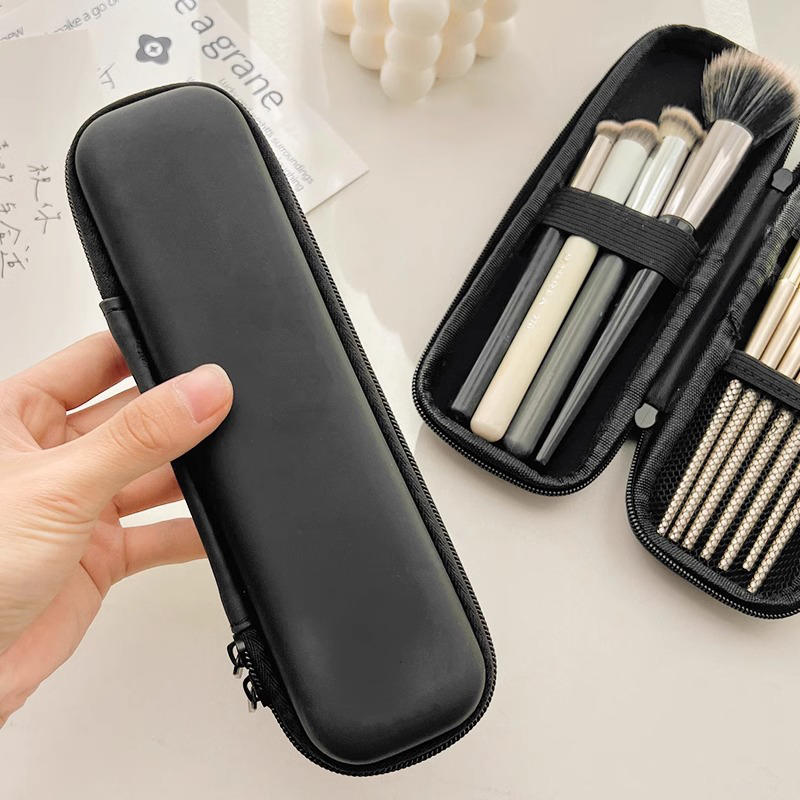 1pc Black Cosmetic Double Zipper Makeup Bag Waterproof Brushes Case Women Storage Bags Portable Travel Brush Holder