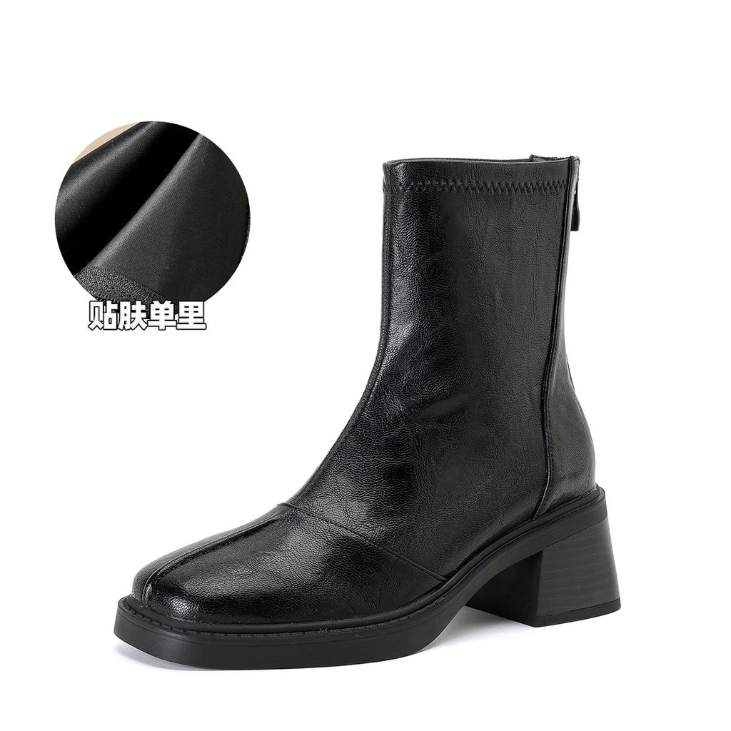 High heeled short boots for women in autumn and winter 2026  thick heel short tube square toe short boots with plush slim boots