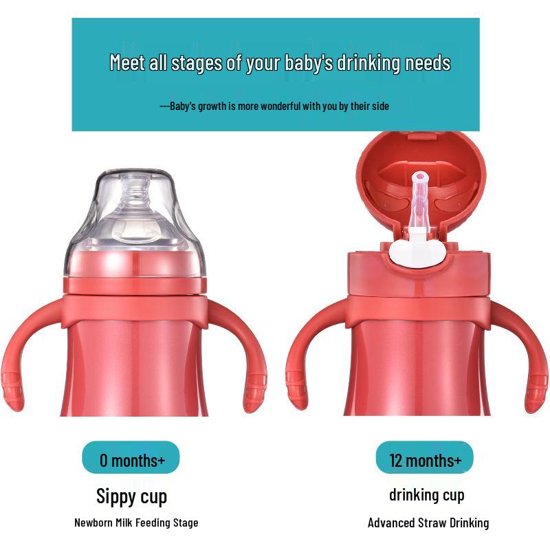Baby-Thermoskanne 304 Edelstahl-Fütterflasche mit Strohhalm & Griff für Jungen und Mädchen