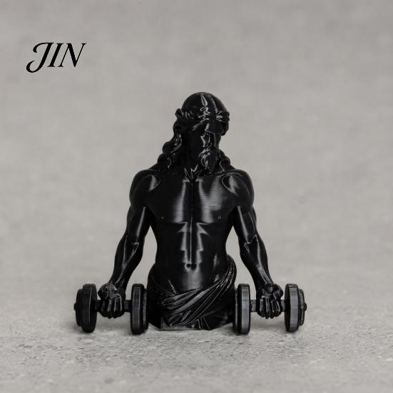 Matte Black Gym Ornament 3D Printed Muscle Man Figurine with Dumbbells, Mini Desk Decor for Home Office High Precision Workout Shelf, Fitness