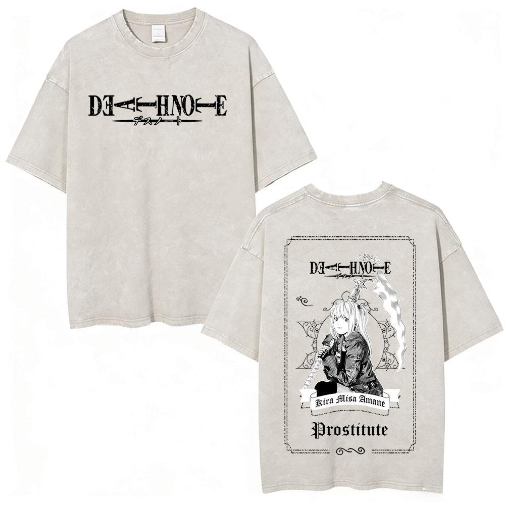 Anime Death Note Ryuk Yagami Light Vintage gewaschenes T-Shirt Herrenbekleidung Baumwoll-T-Shirt Mode Kurzarm-T-Shirts Streetwear