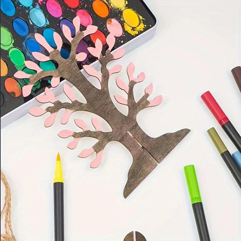 10set DIY Wooden Tree Ornaments, Holiday, Home Decor, Wooden Craft Kit - Suitable for Wedding, Birthday Party Decoration