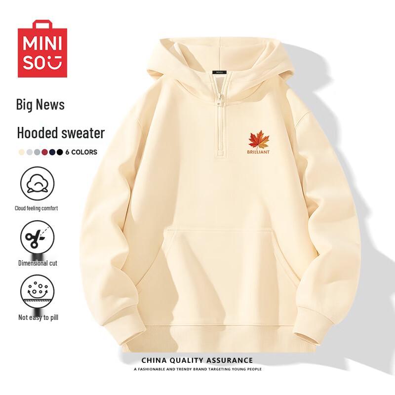 MINISO Unisex American Style Half-Zip Hooded Pullover Sweatshirt Z