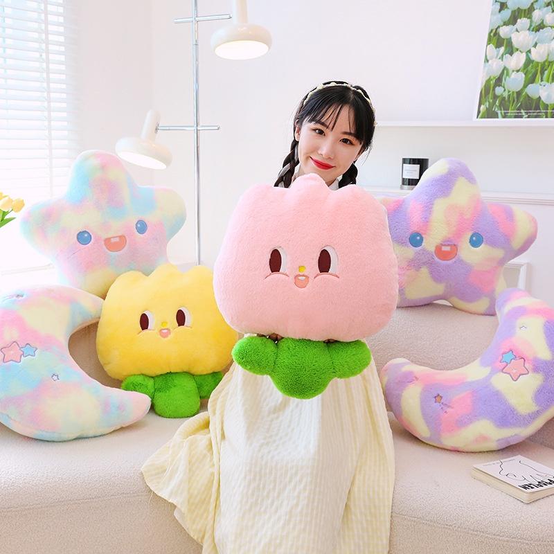 Cute Plush Moon And Star Sleeping Pillow For Girls