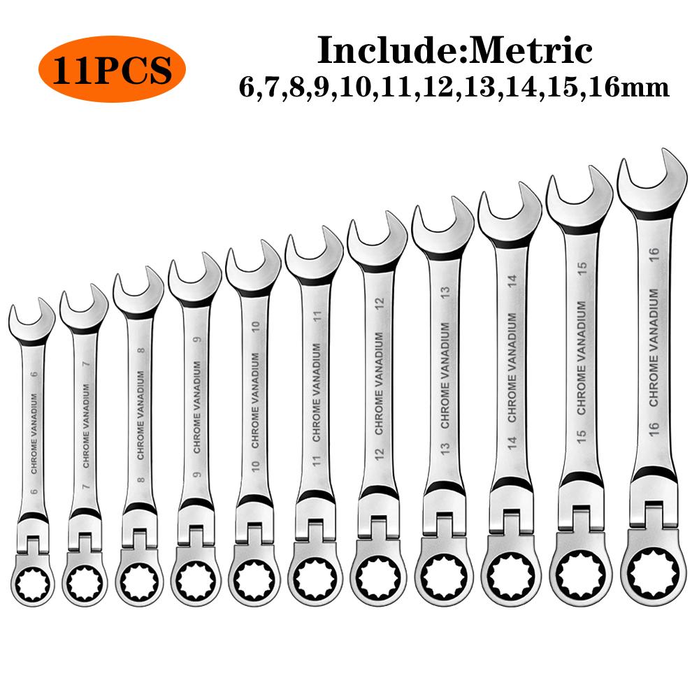 WOZOBUY Flex Head Ratchet Wrench Set,Metric,Chrome Vanadium Steel Combination Spanner Key Wrench Kits Hardware Hand Tool