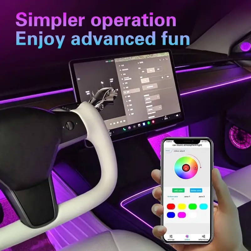 Car LED Interior Strip Lights, TEKSHINNY RGB Car Interior LED Light Wireless APP And Remote Control, 5 In 1 Ambient Lighting Kit With 236 Inches
