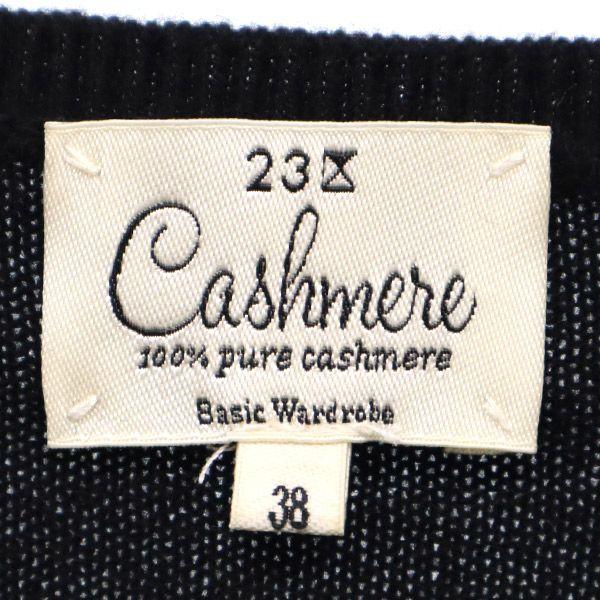 23ku Cashmere 100% Long Sleeve V Neck Sweater 38 Black Knit Women Used