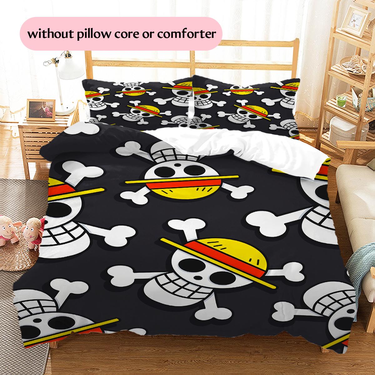 One Piece symbol and silhouette Pattern Bedding Quilt Set  Home Decoration  Gift (1 * duvet cover + 2 * pillowcase  without core) 135x200cm