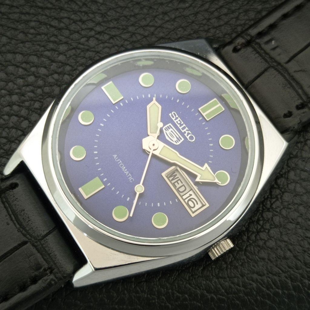 VINTAGE REFURBISHED SEIKO 5 AUTOMATIC 6309A JAPAN MENS BLUE DIAL WATCH a444457-1